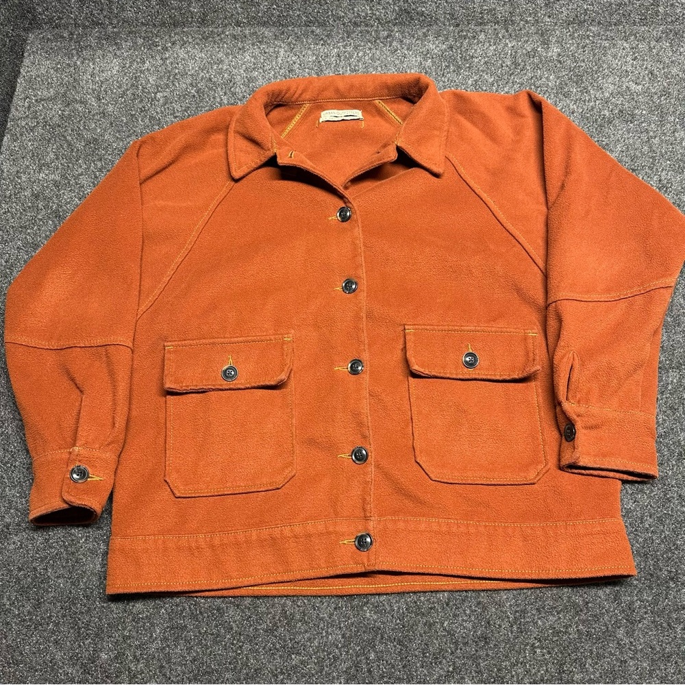 Oversized Fleece Chore Jacket Barn Granola Outdoors Adventure Rust Button Up - Picture 2 of 8